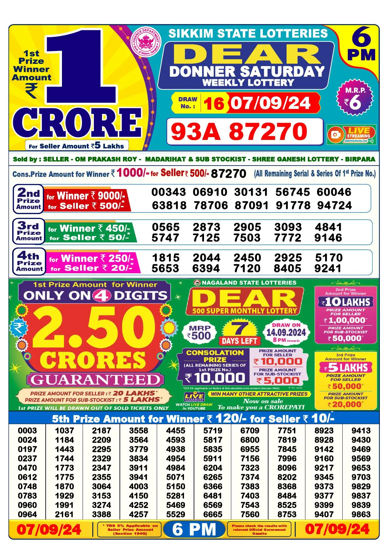 dear lottery result 6pm